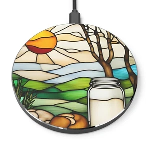 Chargeur sans fil en verre teinté coucher de soleil, décoration cuisine, cadeau gourmet, levain - Photo 1 sur 5