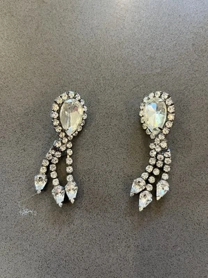 Vintage Clear Rhinestone Tassel Drop Pierced Earrings - Image 1 of 4