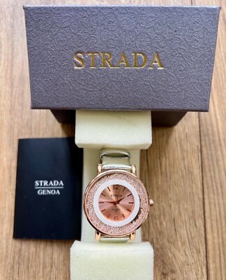 Reloj Strada para damas con correa de oro rosa con cristales de diamantes móviles correa de plata Foto 1 de 4