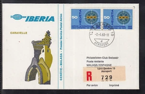 beautiful FFC / First Flight 1968 - IBERIA - Geneva to Malaga - Picture 1 of 1