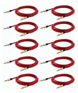 10 pack 3.5mm Male to Male Aux Cable Cord Car Audio Headphone Jack Red 4FT
