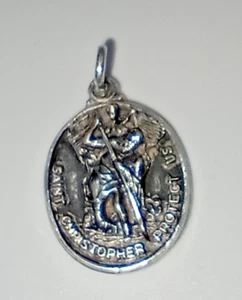 Saint Christopher Protect Us Charm or Medal Sterling Silver M. De. Jean Etched - Picture 1 of 2