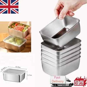 6pcs Food Storage Box Container Multipurpose Stainless Steel Box with Lid UK - Picture 1 of 13