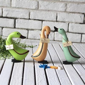 3Pcs/Set Wooden Duck Statue Sculpture Collectible with Name Tags Cute for - Picture 1 of 6