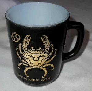 Vintage Federal Milk Glass ZODIAC Sign Cancer Crab Black Gold Coffee Mug USA - Picture 1 of 5