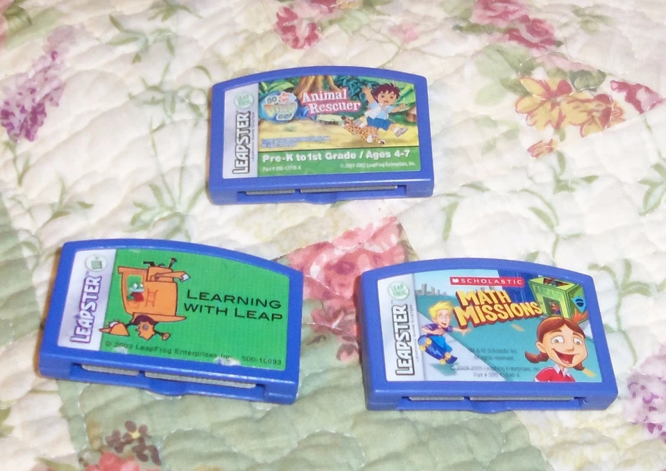  Lot of 3 Leap Frog Leapster Games Learn w Leap Math Missions Go Diego Go - Image 1 of 1