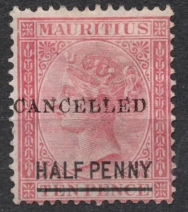 Mi:MU 40 CAN 1877 MAURICIO Medio centavo en 10 peniques edición Reina Victoria usado HH - Imagen 1 de 2