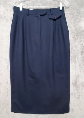 Talbots Skirt Womens 12 Navy Blue Pure Worsted Wool Midi Pencil Career USA Foto 1 de 4