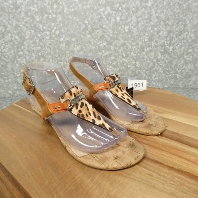 Sandalias de cuña Antonio Melani para mujer 7,5 M de cuero naranja con tanga de leopardo Foto 1 de 4