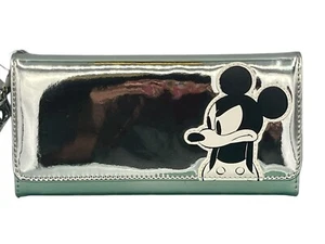 LARGE DISNEY MICKEY MOUSE SILVER WALLET & PHONE HOLDER SNAP CLOSURE WITH STRAP - Picture 1 of 5