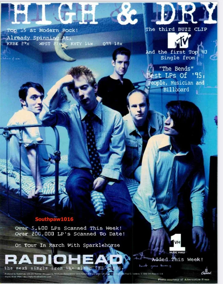 1995 Radiohead "High & Dry" Song Release Music Industry Promo Reprint Ad - Image 1 of 1