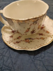 ONE GRACE'S TEAWARE TEA CUP &SAUCER WITH FLOWERS AND GOLD TRIM NEW - Picture 1 of 7