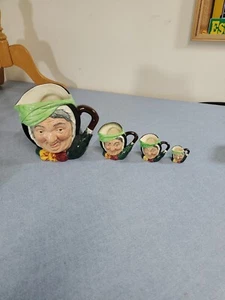 Royal Doulton Toby Mugs All 4 Sizes Of Sairey Gamp 6.25", 3.25", 2.25" And 1.25" - Picture 1 of 24