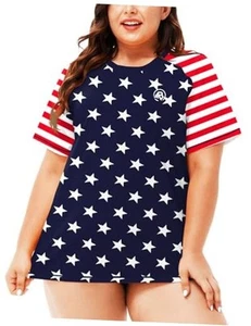 Women Plus Size Rash Guard Short Sleeve SPF Swim Shirts 5X Stars | Blue - Picture 1 of 6