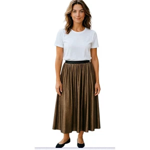 On the Road Bronze Metallic Pleated Skirt Large - Picture 1 of 12