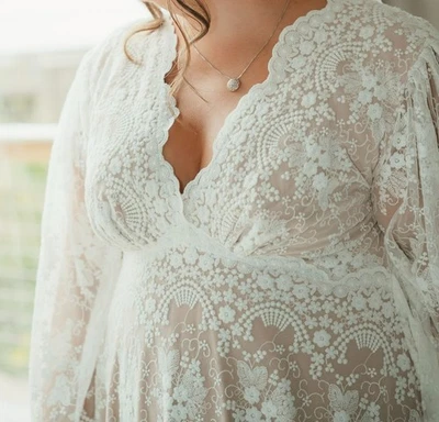 Vestido de novia boho de encaje de algodón talla 16-18 manga larga Foto 1 de 4