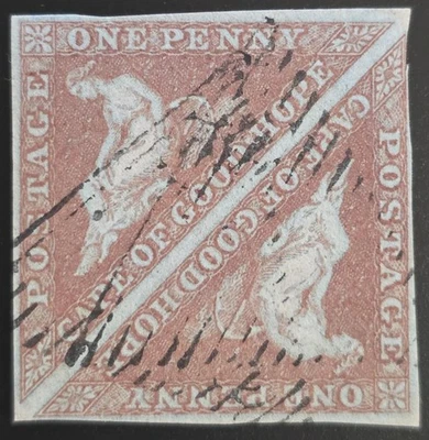 CAPE OF GOOD HOPE 1853 Usado Triángulo 1d Par SG #1 FIRMADO BÜHLER EN MUY BUEN ESTADO Foto 1 de 2