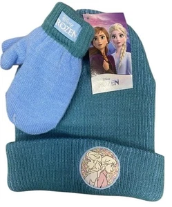 Disney Frozen Toddler Girls Knit Beanie Hat & Mittens Set 3pc Size 2T-5T - Picture 1 of 8