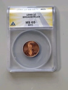 1999 Broadstruck Lincoln Cent ANACS CERTIFIED MS65 RED MINT ERROR COIN - Picture 1 of 4