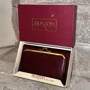 New Buxton Merlot Top Grain Aniline Cowhide Leather Wallet Kiss-Lock Coin Purse - Picture 1 of 9