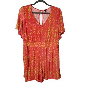 Torrid Romper Womens Size 3X Coral Ikat Short Sleeves Beach Vacation