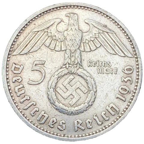 Rare Third Reich WW2 German 5 Reichsmark Hindenburg Silver Coin Cover
