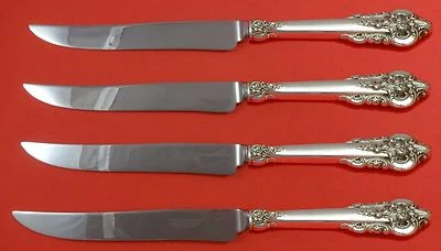 Grande Baroque by Wallace Sterling Silver Steak Knife Set 4pc Texas Sized Custom - Image 1 of 4