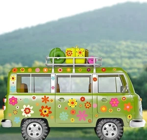 135 Pieces Car Flower Stickers Multicolored Daisy Flowers Hippie Retro Decals - Picture 1 of 7