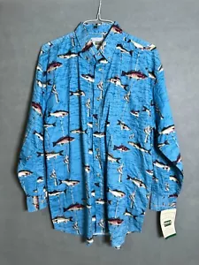 Michael Austin Shirt Mens XL Long Sleeve Button Down Fish All Over Print - Picture 1 of 6