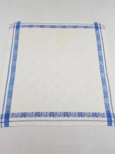 Vintage Blue & White Tablecloth With Botanical Design Border 128x126cm - Picture 1 of 11