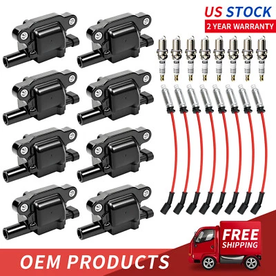 8 OEM Ignition Coil + Iridium Spark Plug+Wire For GMC Chevy 5.3L 6.0L 6.2L UF413 - Image 1 of 4