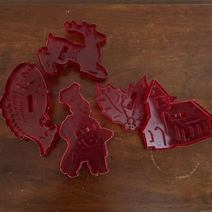 Lote de 5 Cortadores de Galletas Rojos HRM Vintage Navidad Guardería Rimas Vacaciones EE. UU. - Imagen 1 de 8