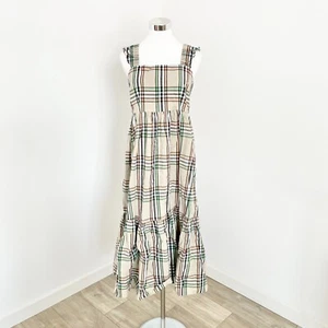 YAS Checks Sleeveless Midi Dress Womens Size 10 M Plaza Taupe Square Neck New - Picture 1 of 11