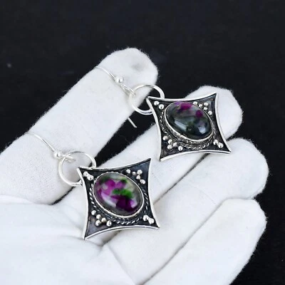 Colorato Labradorite 925 Argento Sterling Mano Gioielli Orecchino Birthday Gift - Immagine 1 di 4