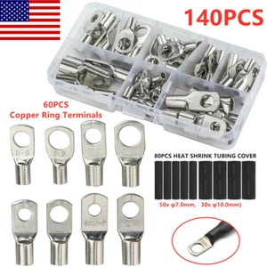 140X Auto Kupfer Ringlaschen Terminal Wärmeschrumpf Schlauch Draht Batterie Stecker Kit - Bild 1 von 12