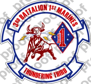 STICKER USMC UNIT   3RD BATTALION 1ST MARINE REGIMENT   ooo   USMC Lisc#20187 - Picture 1 of 1