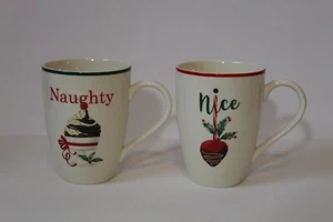 Set of 2 Lenox Naughty and Nice Holiday Coffee Mugs - Picture 1 of 7
