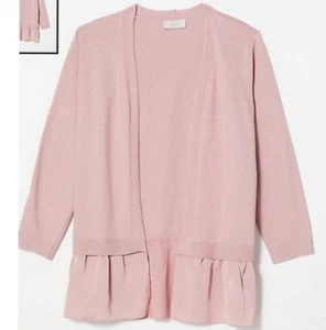 LOFT ROSE GOLD SATIN TRIM CAREER CASUAL OPEN CARDIGAN SWEATER SIZE:  S NWT - Picture 1 of 3