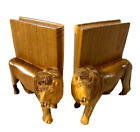 African Tribal Lion Art Carved Wooden Bookends 2Pcs