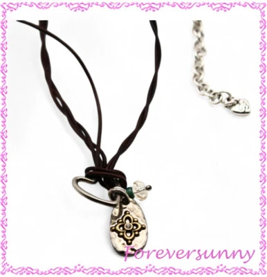 Collar Colgante Brighton Art & Soul GRATEFUL Corazón Plata Latón Cordón Marrón Foto 1 de 3