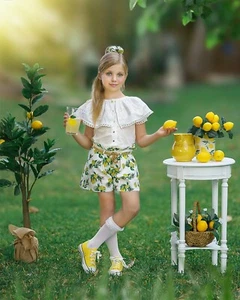 Petit Maison Kids Amalfi Lemon Print Linen Blouse and Shorts Set BNWT size 6 - Picture 1 of 5