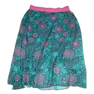 Women's LulARoe Skirt Teal Pink Floral Sz L Knee Length - Picture 1 of 3