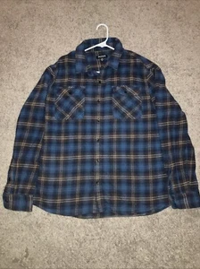 True Religion Flannel Mens 2XL Plaid Long Sleeve w/pockets Blue&Brown - Picture 1 of 11