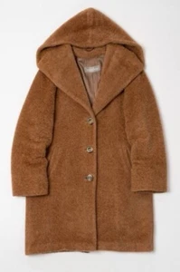 MAX MARA Alpaca Wool Camel Brown Teddy Bear Coat W/ Hood US 4 IT 38 Buttons - Picture 1 of 10