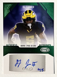 DJ Turner 2023 SAGE Aspire Green Auto Autograph 4/5 Bengals Michigan Wolverines - Picture 1 of 2