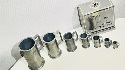 Série De Mesures En Étain 95% Ancienne Made In Italy Avec Boîte D’origine. - Photo 1/4