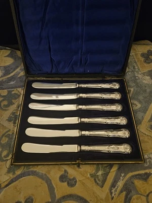 6 antichi spargi burro in argento sterling | Sheffield 1909 | John Sanderson - Immagine 1 di 4