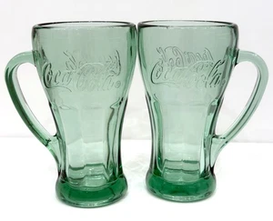 VINTAGE LIBBEY COCA-COLA HEAVY GREEN GLASS MUG WITH HANDLE 6.25" - Foto 1 di 3