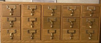 Vintage 15 Drawer Library Card Catalog File Oak Apothecary Cabinet *READ - Image 1 of 4