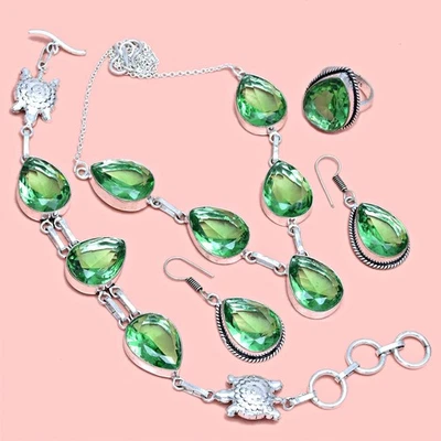Peridot   Gemstone Pendant Jewelry Set Quartz Necklace 18-20'' - Image 1 of 4